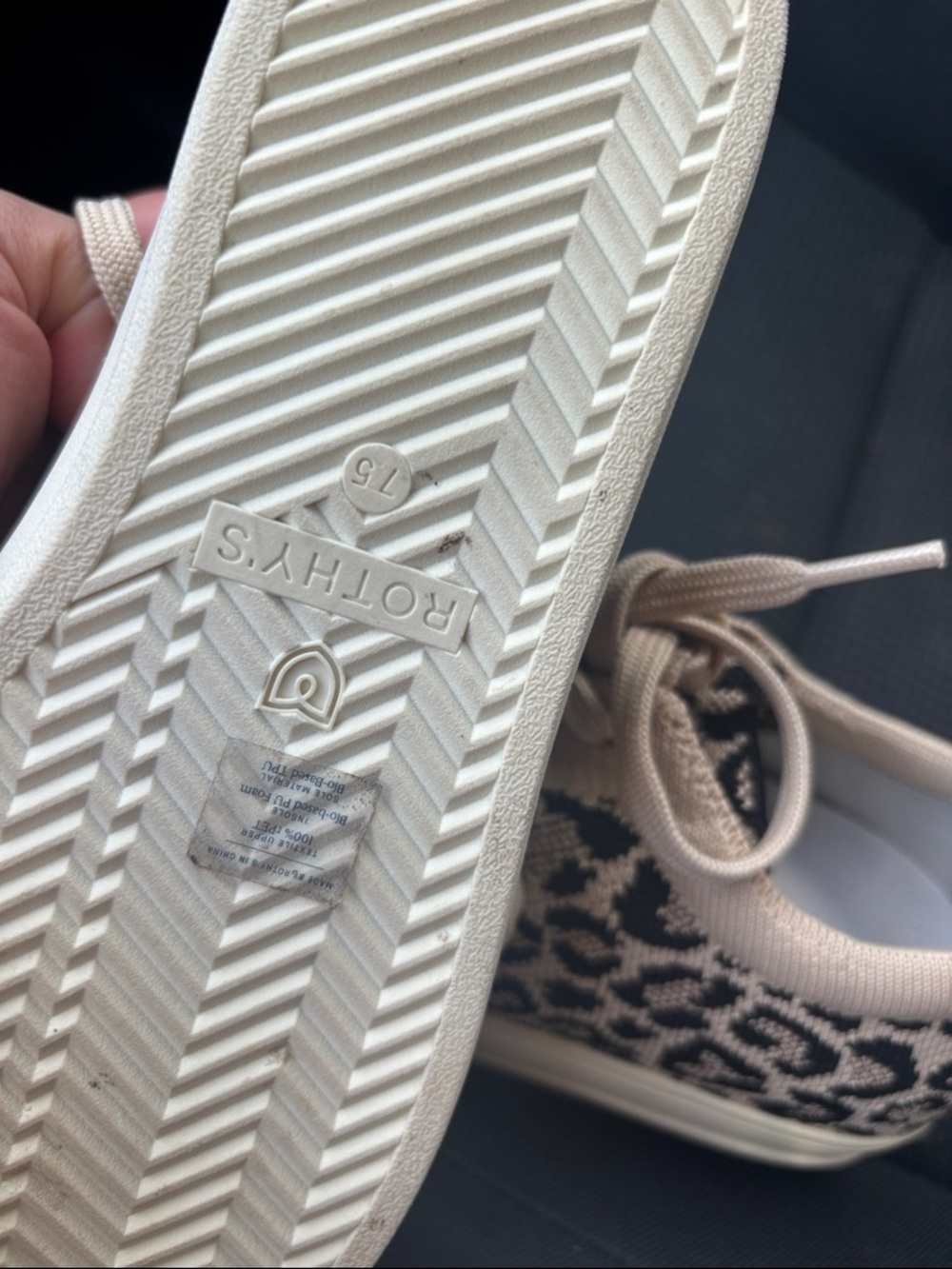 Rothy's Leopard-Print Knit Lace-Up Sneakers in Beige and Black - Picture 4 of 5